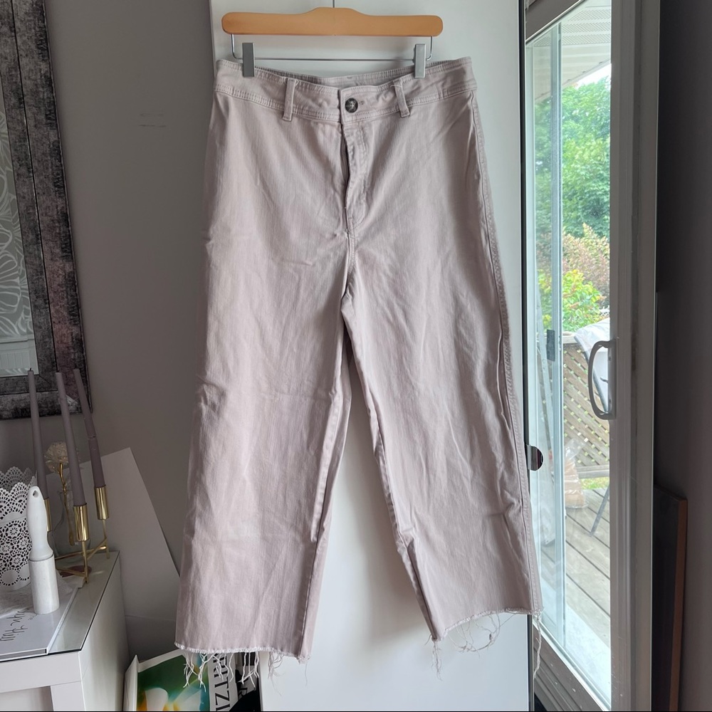 Khaki wide leg pants with fringe from H&M